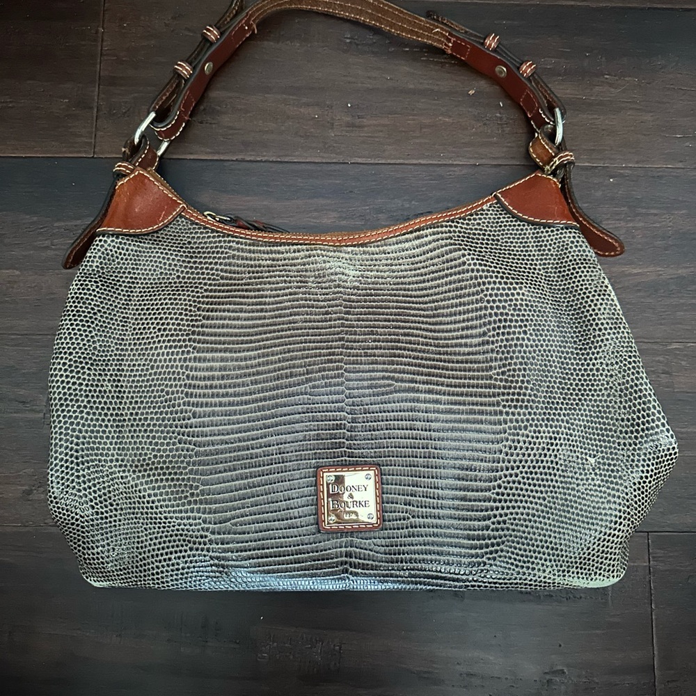 Dooney & Bourke Snake / Lizard Leather Embossed Hobo Bag Satchel Brown Gray